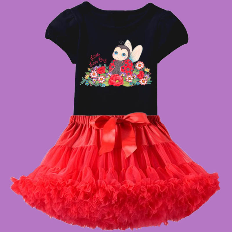 Toddler girl clothes: Ladybug Costume "Little Love Bug” Girl T shirt with Red Tutu