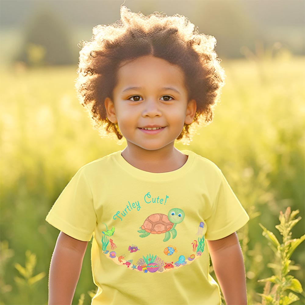 Toddler T shirts: Turtle T shirt "Turtley Cute!” Yellow T shirt for Children
