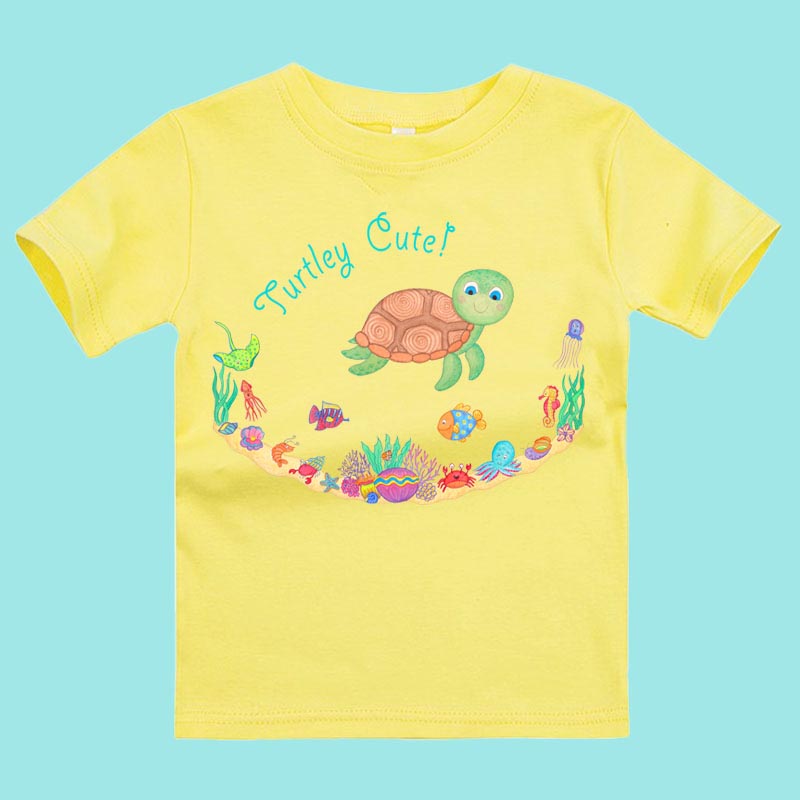Toddler T shirts: Turtle T shirt "Turtley Cute!” Yellow T shirt for Children