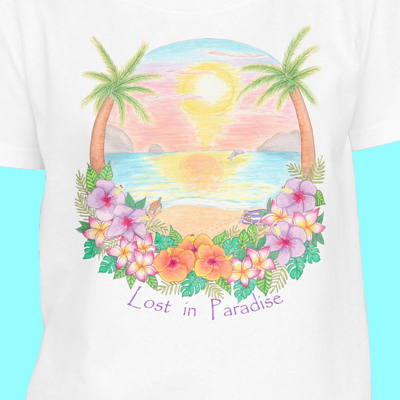 White T shirt: White Tee "Lost in Paradise" Tropical T shirt, T shirt in white, Beach T shirts, White T shirt, Womens graphic tees