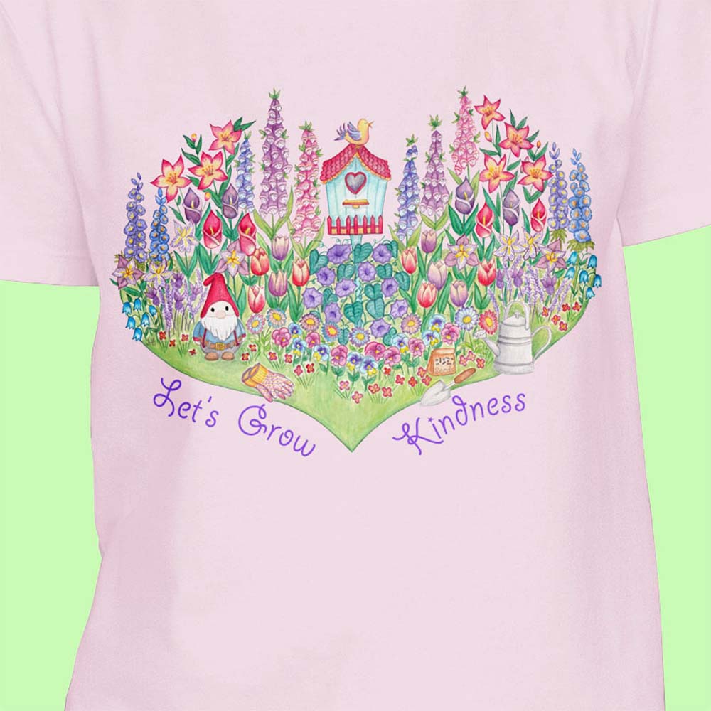 Women's T Shirts: Pink T shirt "Let's Grow Kindness" Be Kind T shirt