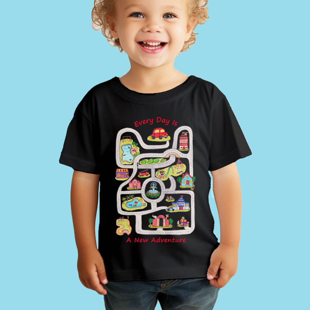 Toddler boys clothes: Boys T shirts “Every Day Is A New Adventure” Car T shirt with Road Map