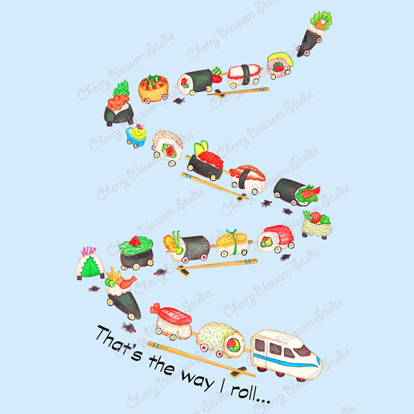 Sushi Lovers: Light blue t shirt "That's the way I roll" Mens graphic tees with Sushi train. Sushi T shirt, Men's T shirts, Dad and son matching T shirts