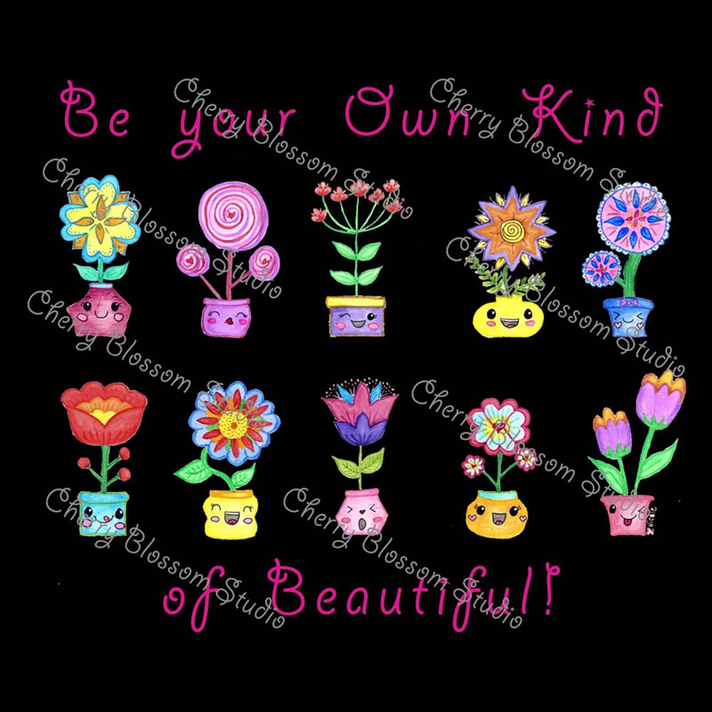 Girls T shirts: Black T shirt "Be Your Own Kind of Beautiful" Girl T shirt with Cute Flower