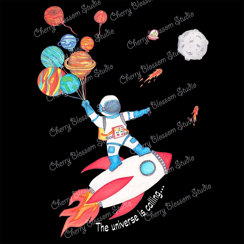 Boys T shirts: Space T shirt "The Universe is Calling" Black T shirt with astronaut