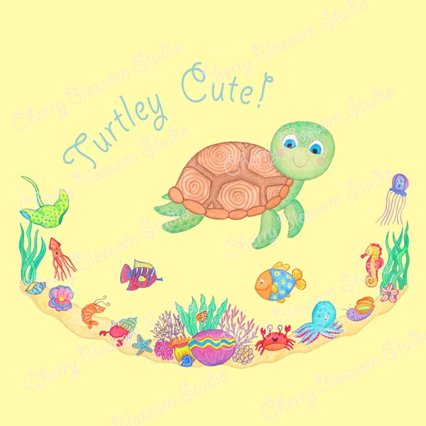 Toddler T shirts: Turtle T shirt "Turtley Cute!” Yellow T shirt for Children