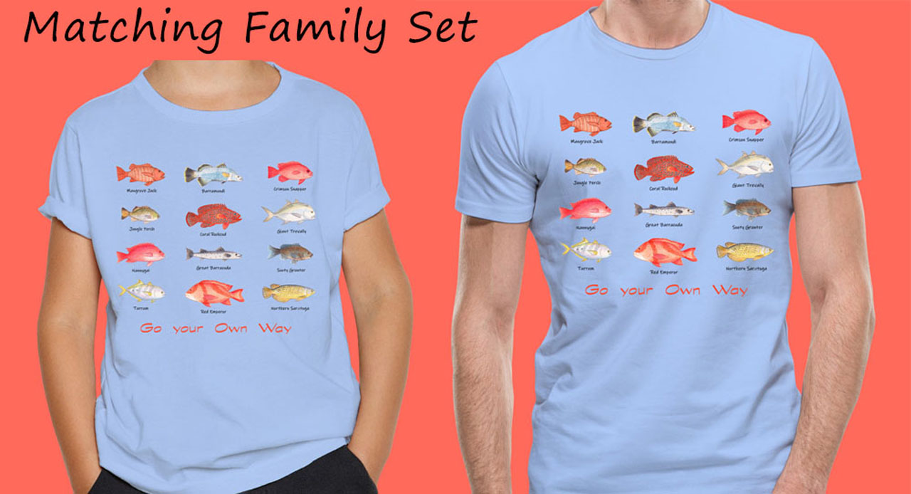 Matching Family T Shirts: Fishing T shirts "Go Your Own Way" Dad and Son Matching T shirts