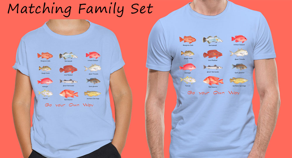 Dad and Son Matching T shirts: Fishing T shirts "Go Your Own Way" Fish T shirt. Father and Son Matching T shirts, Matching Family T shirts.