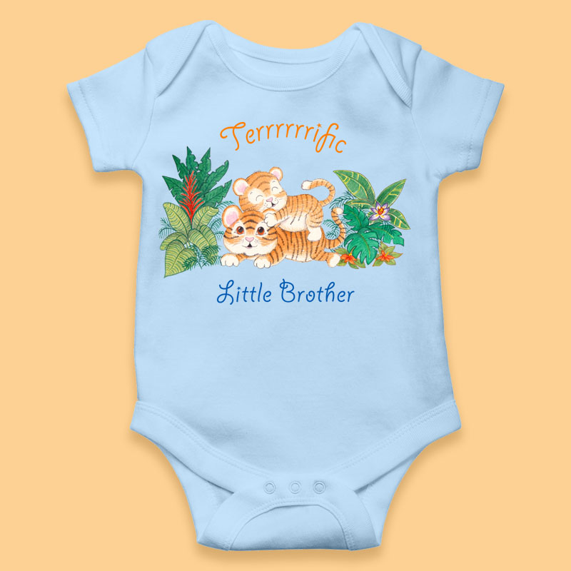 Big Brother and Baby Gift Set: Matching Big Brother T shirt and Little Brother T shirt or Baby Boy Rompers with Tiger Artwork