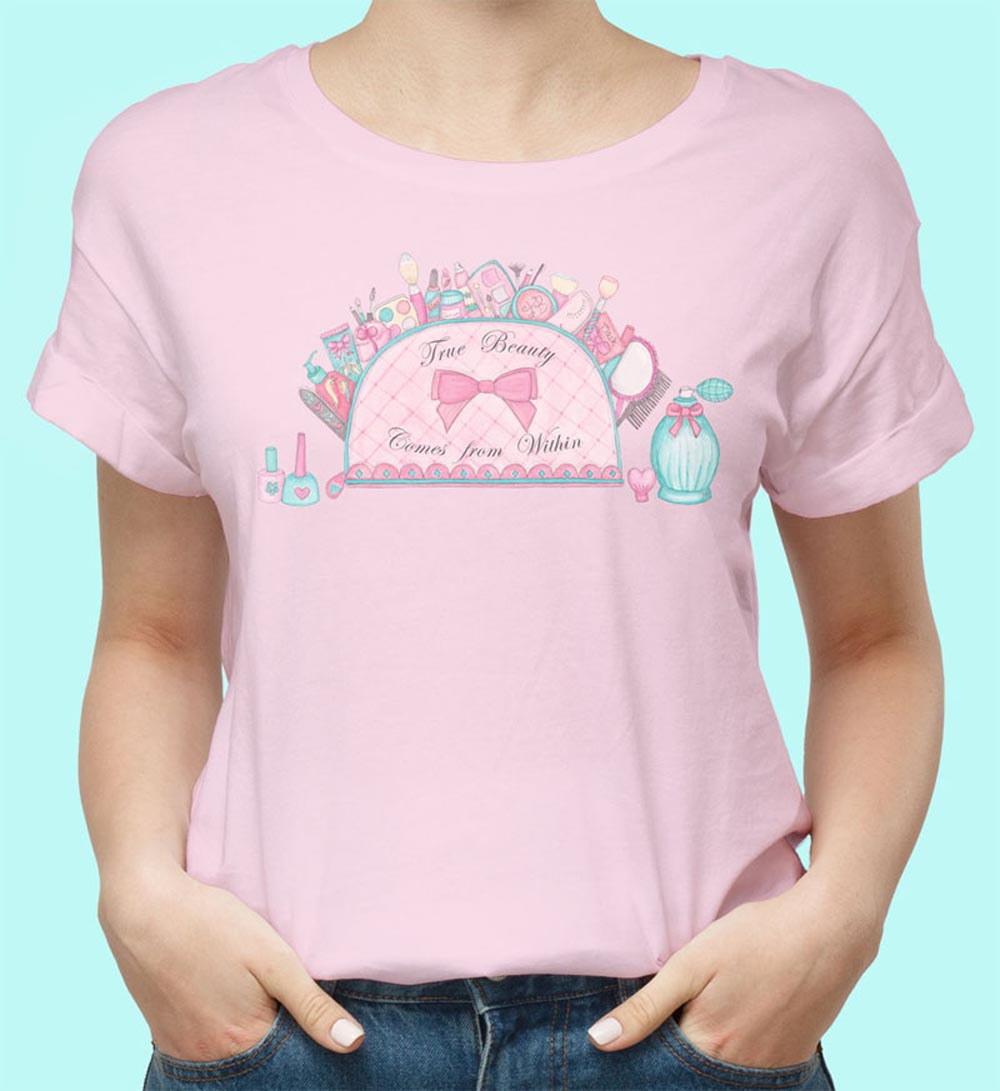 Women's T shirts: Pink T shirt "True Beauty Comes From Within" Womens graphic tees