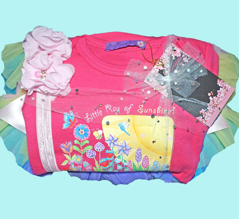 Tutu Outfits for Newborns: Rainbow Tutu, Headband for Newborn, and Pink Newborn Onesie with "Little Ray of Sunshine"