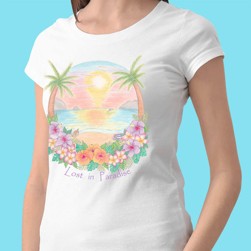White T shirt: White Tee "Lost in Paradise" Tropical T shirt, T shirt in white, Beach T shirts, White T shirt, Womens graphic tees