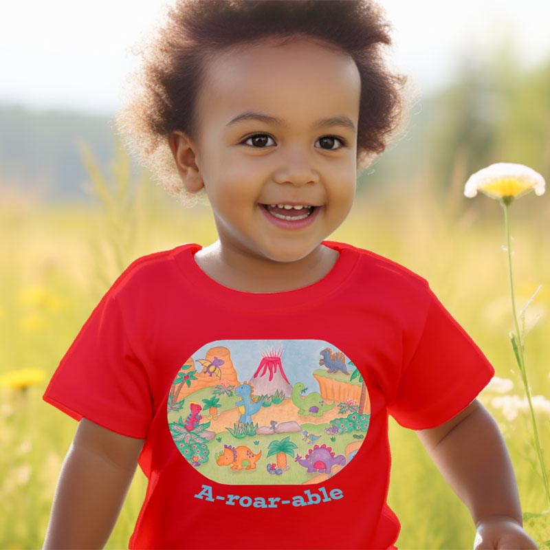Toddler Boys Clothes: Dino T shirt "A-Roar-Able” Red T Shirt Kids with Cute Dinosaurs