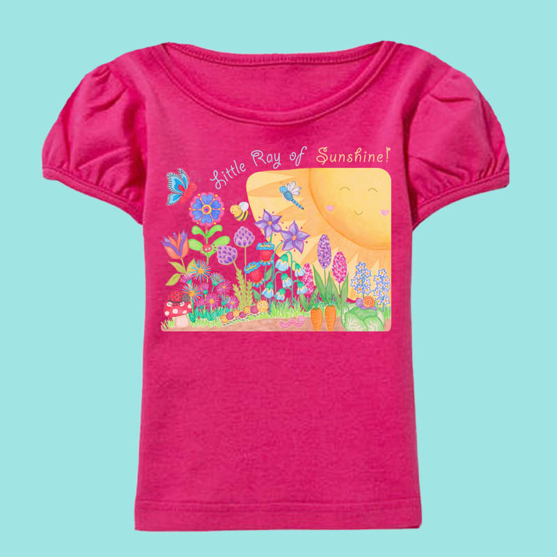 Toddler girl clothes: Pink T shirt "Little Ray of Sunshine” Girl T shirt with Rainbow Tutu