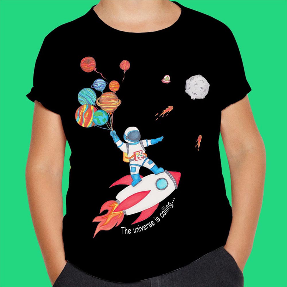 Boys T shirts: Space T shirt "The Universe is Calling" Black T shirt with astronaut