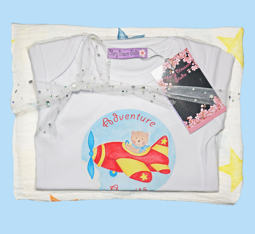 Bear onesie for newborn: Baby boy gifts "Adventure Awaits" Bear onesie with baby wraps. Baby gift set, white infant romper, white infant onesie