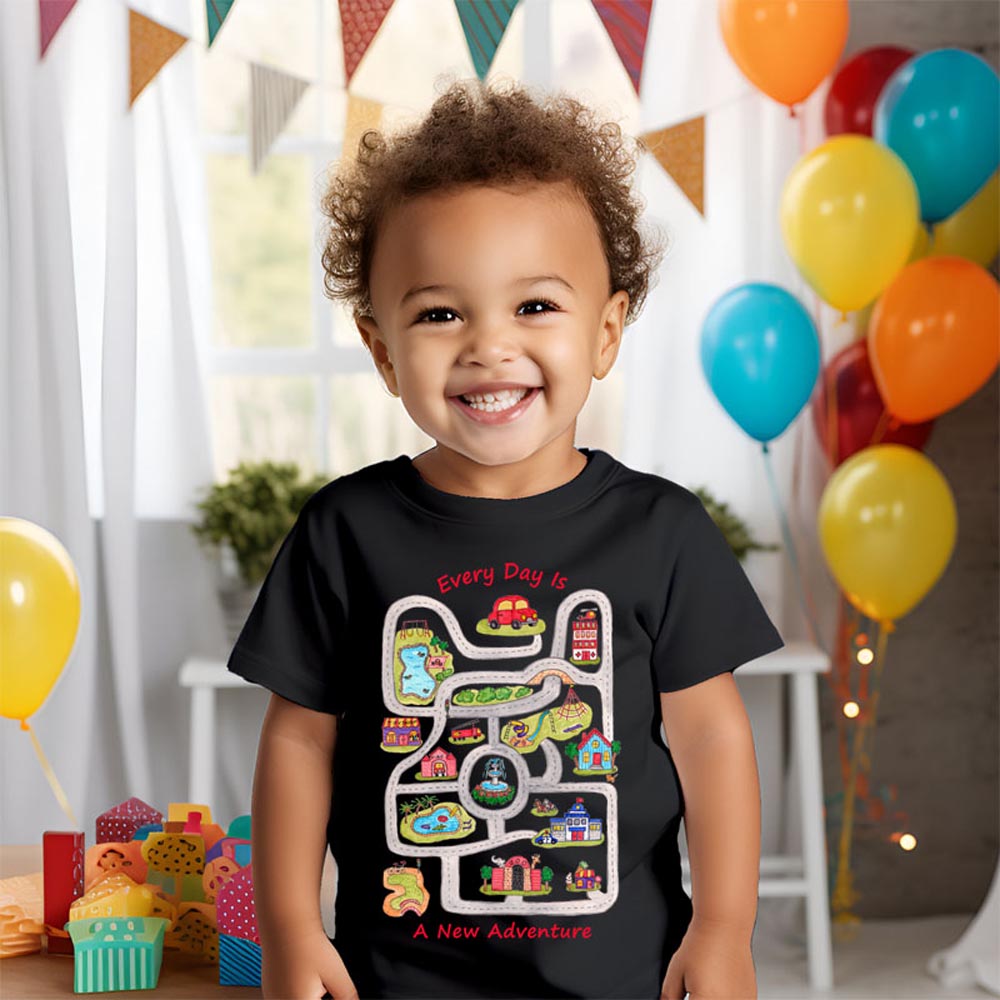 Toddler boys clothes: Boys T shirts “Every Day Is A New Adventure” Car T shirt with Road Map