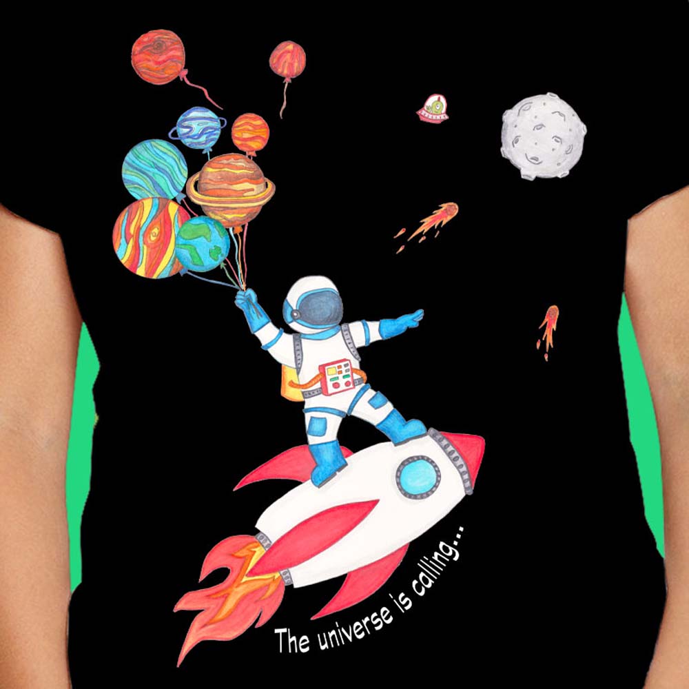 Boys T shirts: Space T shirt "The Universe is Calling" Black T shirt with astronaut