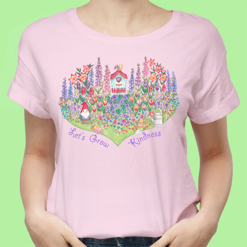 Be Kind T shirt: Pink T shirt "Let's Grow Kindness" Flower T shirt. Womens Graphic Tees, Cotton T shirts Women, Gardener Tshirt. 