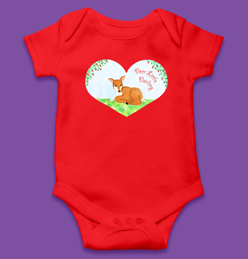 Red bodysuit: Baby girl gifts "Deer Little Darling" Rompers and baby wraps. Baby gift set, baby girl rompers, gift set for newborn