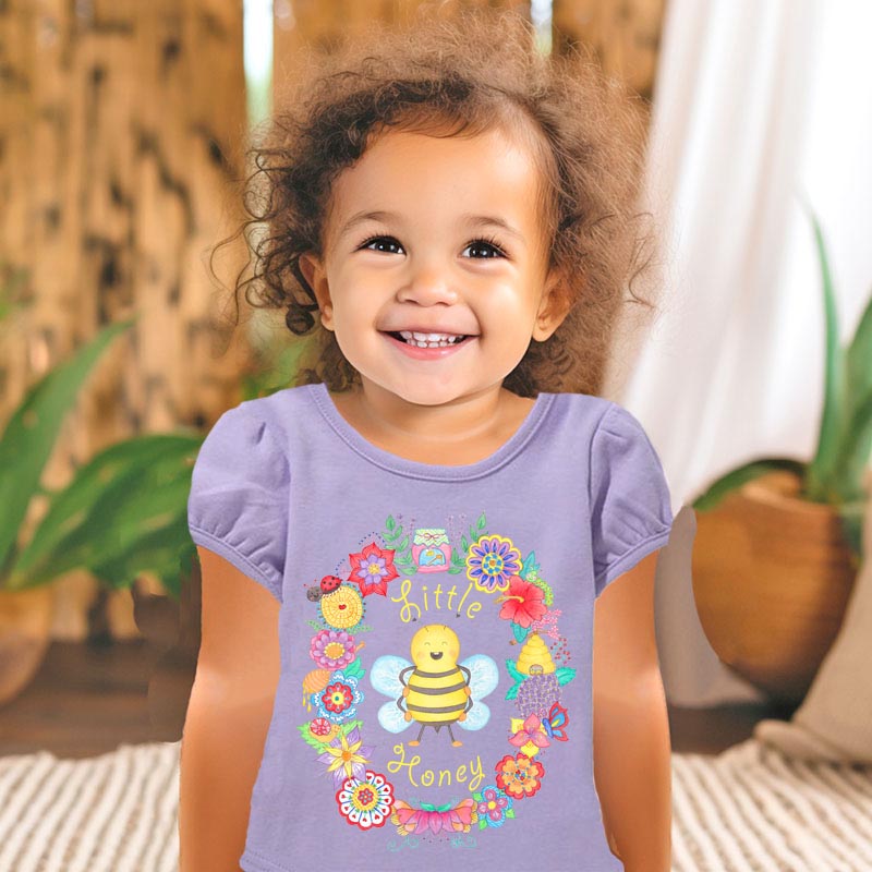 Toddler girl clothes: Cute T shirts "Little Honey” Girl T shirt with Cute Bee and Flowers