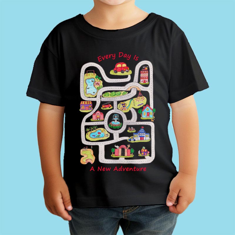 Toddler boys clothes: Boys T shirts “Every Day Is A New Adventure” Car T shirt with Road Map