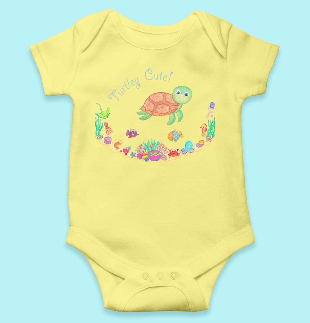 Baby Shower Gifts: Unisex Baby Clothes "Turtley Cute" Yellow Baby Romper with Muslin Wrap