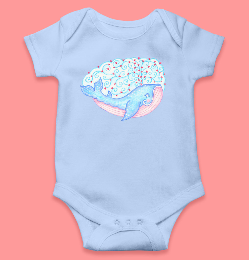 Baby gift set: Blue onesie with whale print. Baby romper and baby wrap gift set for newborn