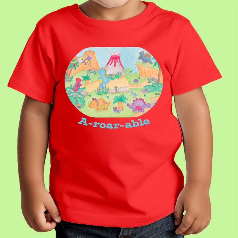Toddler Boys Clothes: Dino T shirt "A-Roar-Able” Red T Shirt Kids with Cute Dinosaurs