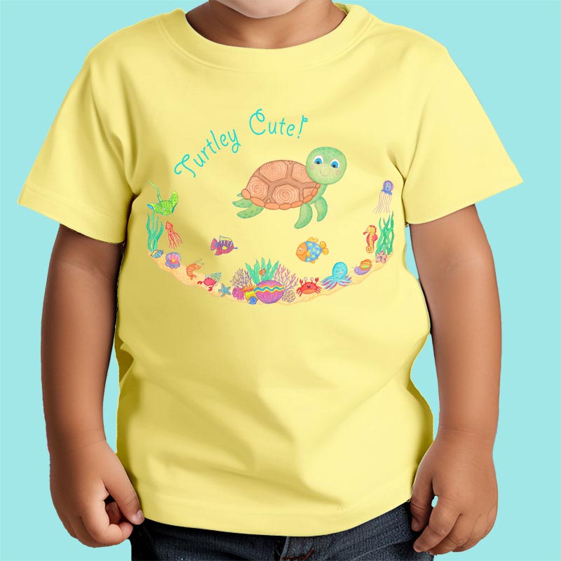 Toddler T shirts: Turtle T shirt "Turtley Cute!” Yellow T shirt for Children
