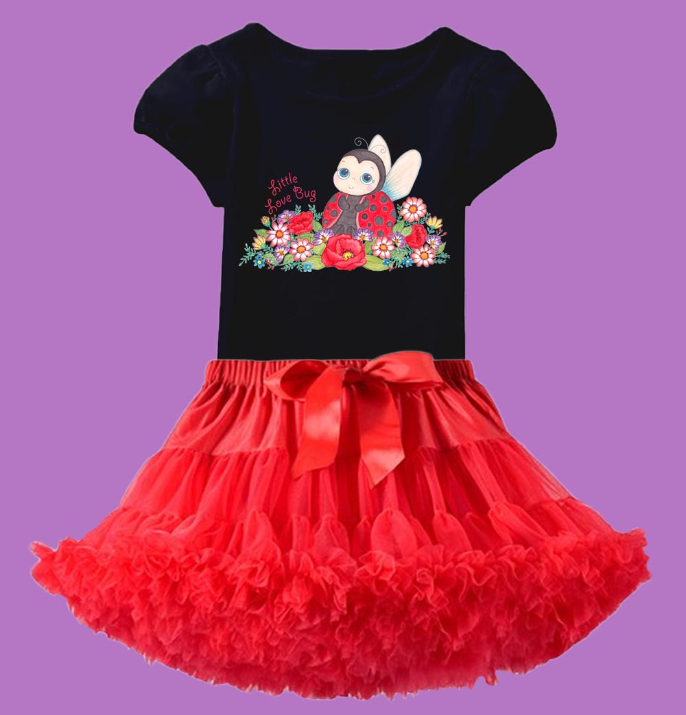 Toddler Girl Clothes: Ladybug Costume "Little Love Bug” Girl T shirt with Red Tutu