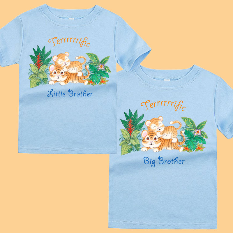 Big Brother and Baby Gift Set: Matching Big Brother T shirt and Little Brother T shirt or Baby Boy Rompers with Tiger Artwork