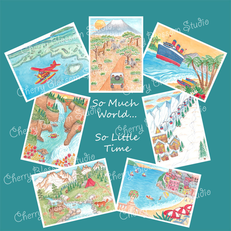 Mens Graphic Tees: Postcard T shirt "So Much World... So Little Time" Male Graphic Tees Holiday T shirts