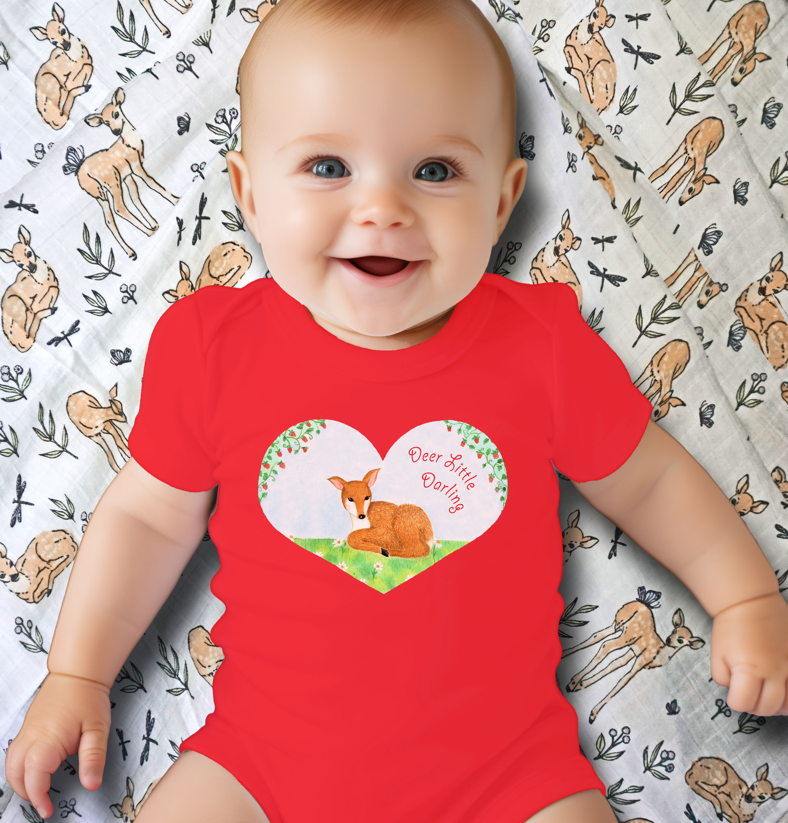 Red bodysuit: Baby girl gifts "Deer Little Darling" Rompers and baby wraps. Baby gift set, baby girl rompers, gift set for newborn