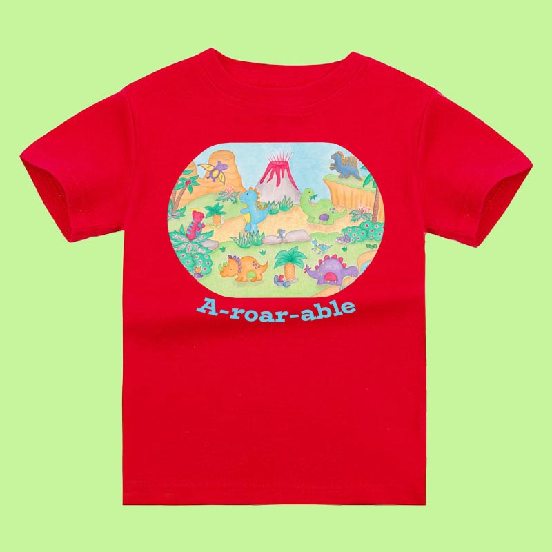Toddler Boys Clothes: Dino T shirt "A-Roar-Able” Red T Shirt Kids with Cute Dinosaurs