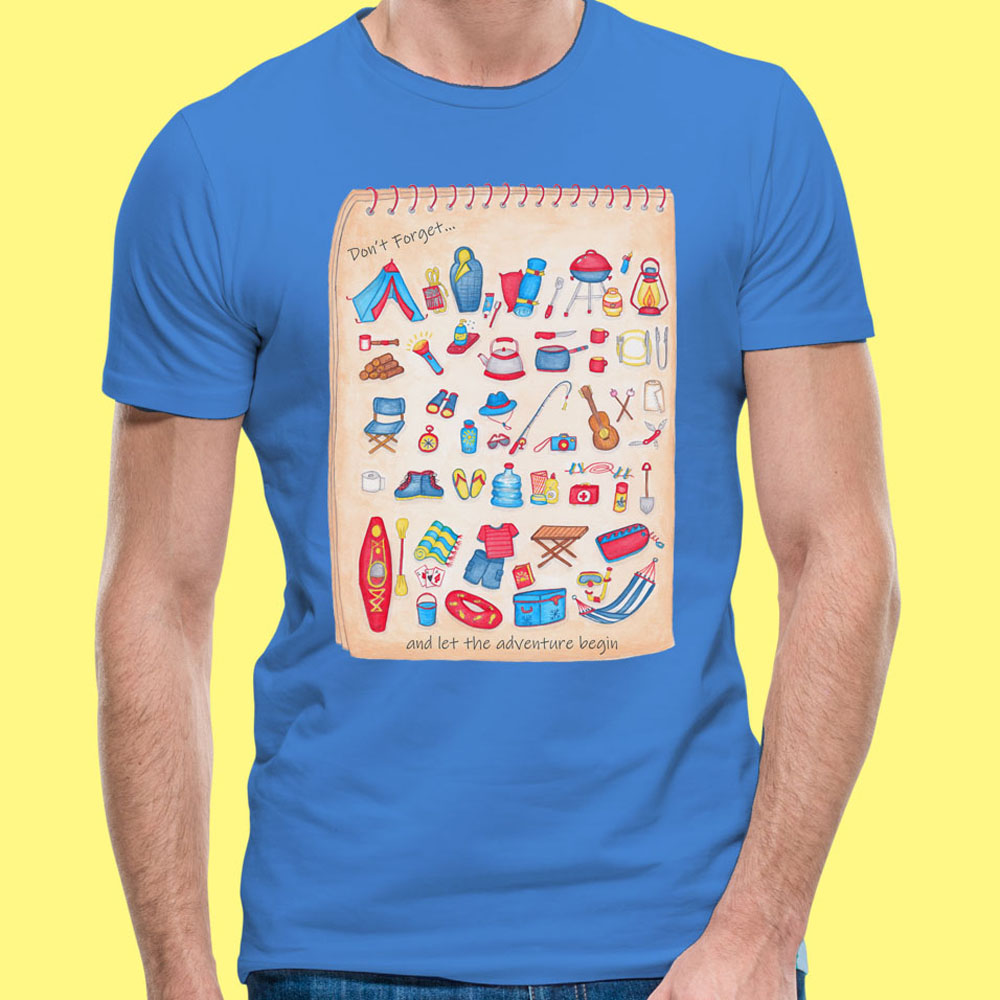 Mens Graphic Tees: Blue T shirt "Camping List" Camping Shirts for Camping Gifts