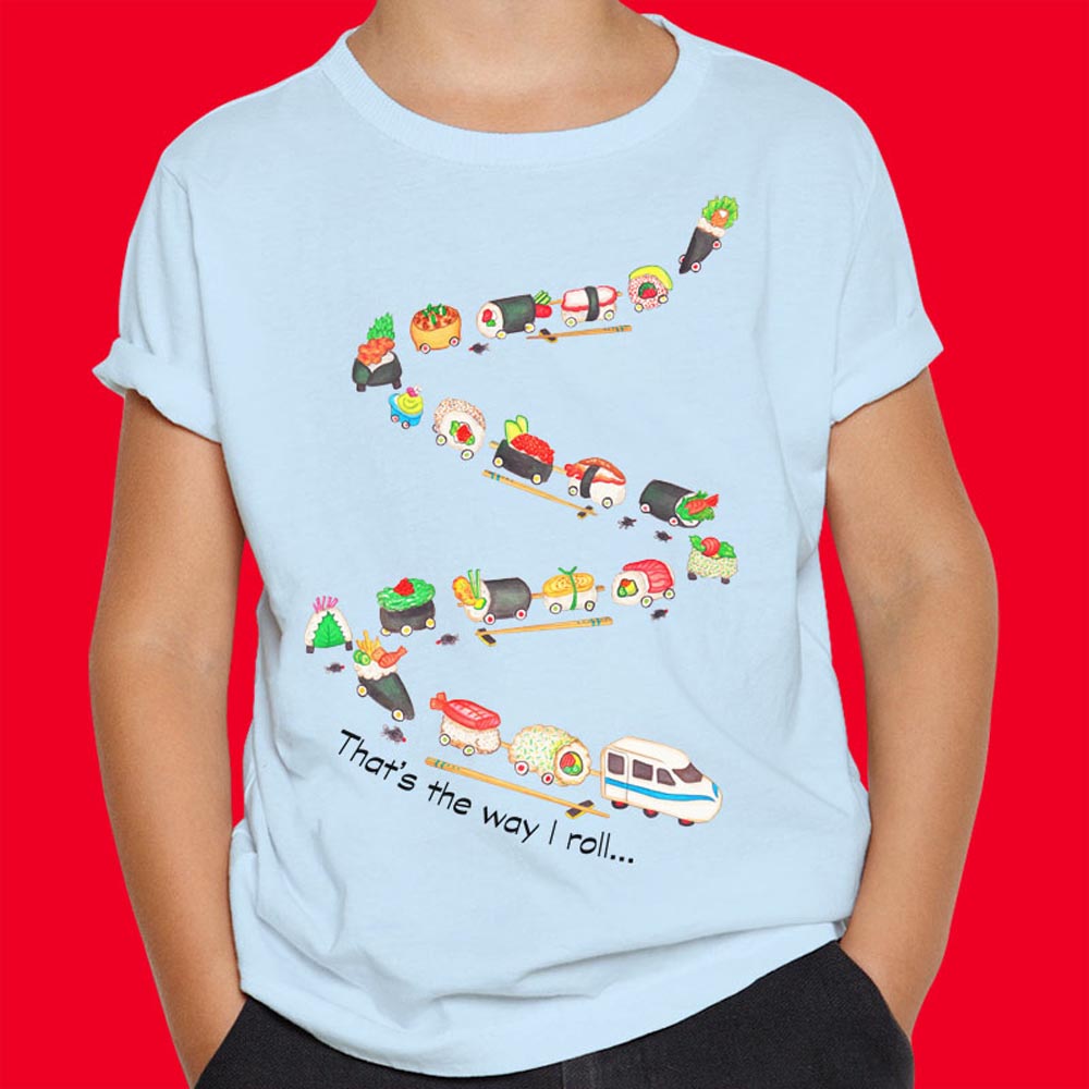 Matching Family T Shirts: Blue T Shirt "That's the Way I Roll" Dad and Son Matching T shirts for Sushi Lovers