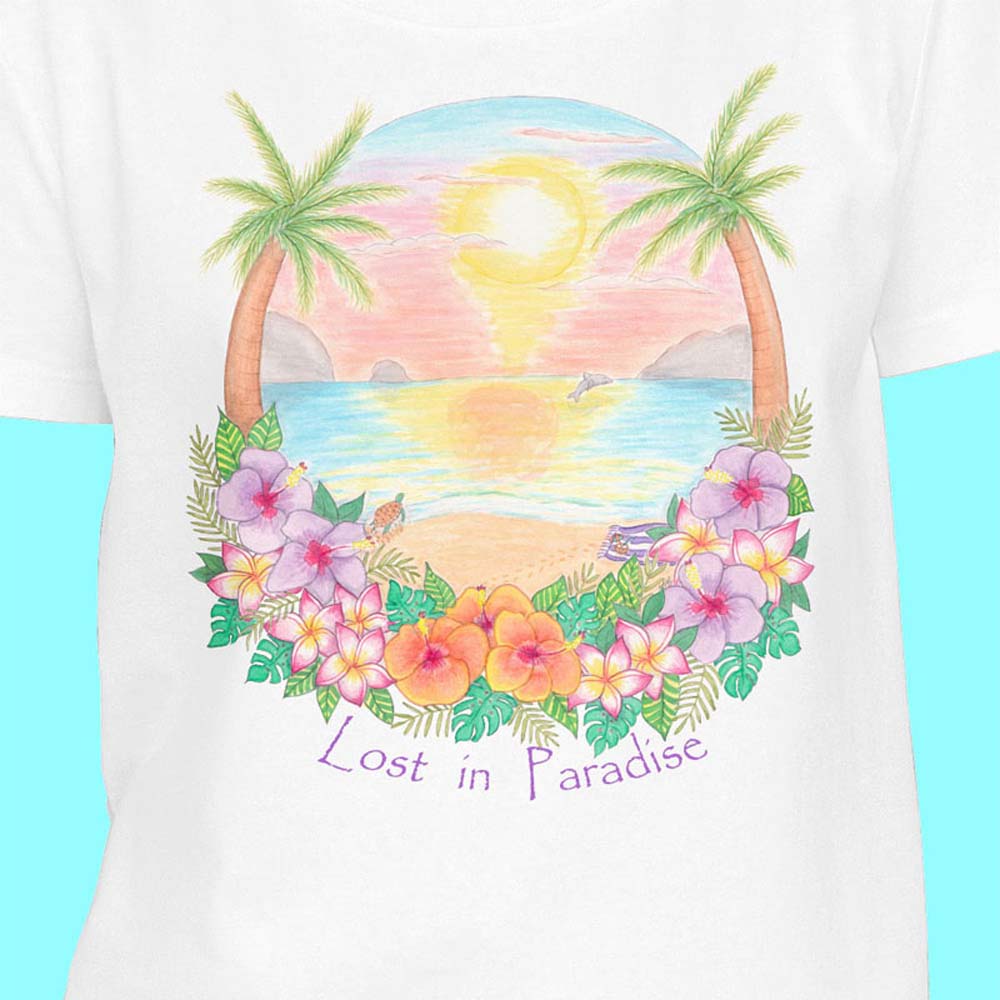 White T Shirt: Tropical T shirt "Lost in Paradise" White Tee Beach T shirts