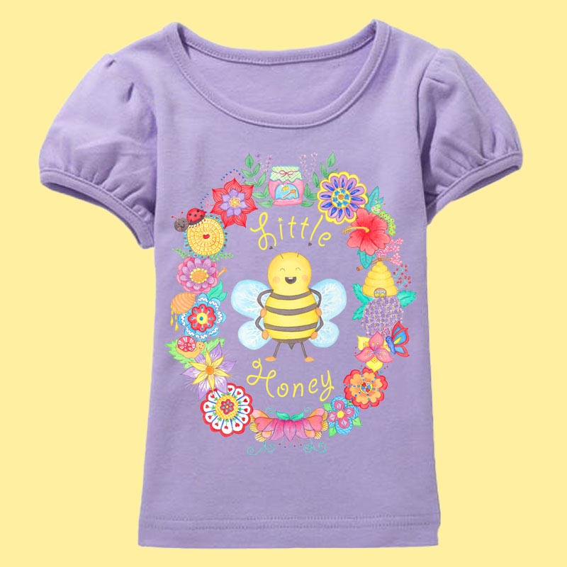 Toddler girl clothes: Cute T shirts "Little Honey” Girl T shirt with Cute Bee and Flowers