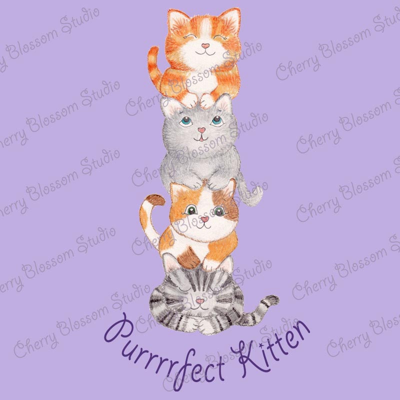 Toddler girl clothes: Cat T shirt "Purrrfect Kitten” Purple Girl T shirt with Cats Stacked on Top of Each Other