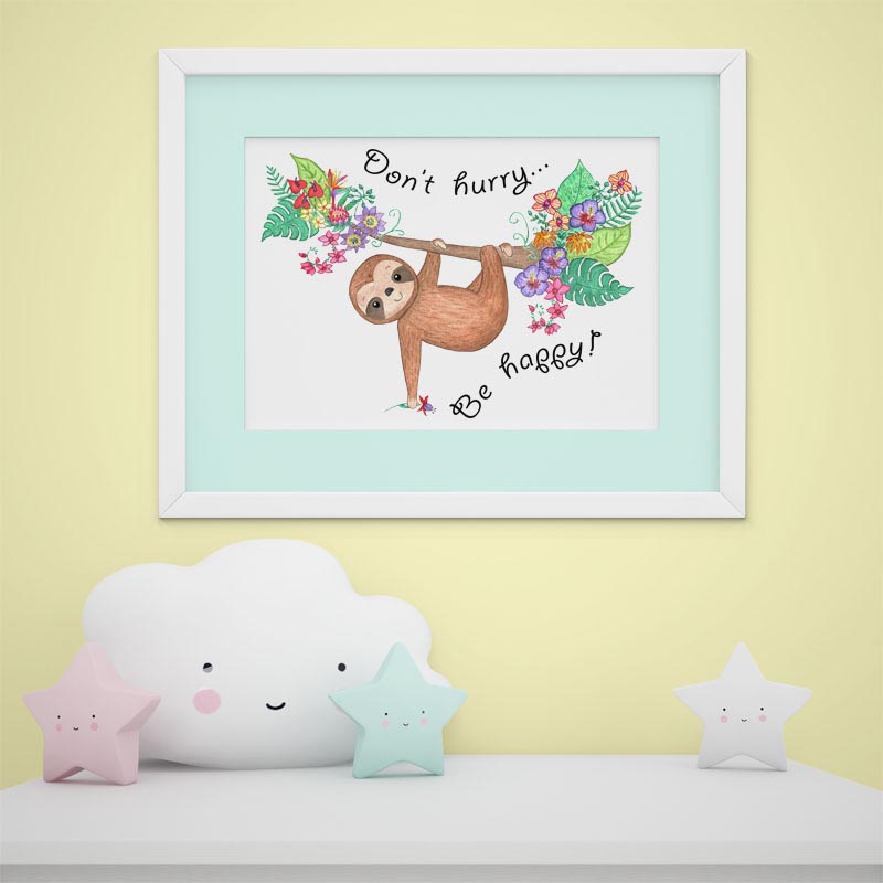 Baby Shower Gifts: Unisex Baby Clothes "Don't Hurry Be Happy" Romper with Baby Sloth and Muslin Swaddle