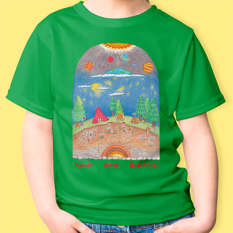 Green T shirt: Camping shirts "Never Stop Exploring" Childrens green T shirt. T shirt forest green, Boys Tshirts, Camping tee shirts