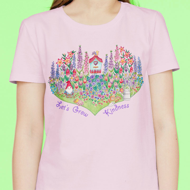 Be Kind T shirt: Pink T shirt "Let's Grow Kindness" Flower T shirt. Womens Graphic Tees, Cotton T shirts Women, Gardener Tshirt. 