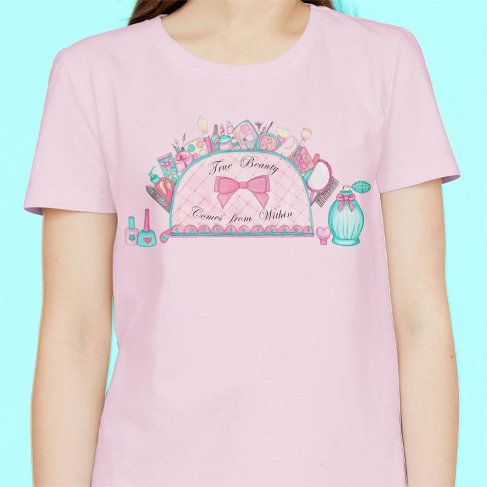 Women's T shirts: Pink T shirt "True Beauty Comes From Within" Womens graphic tees