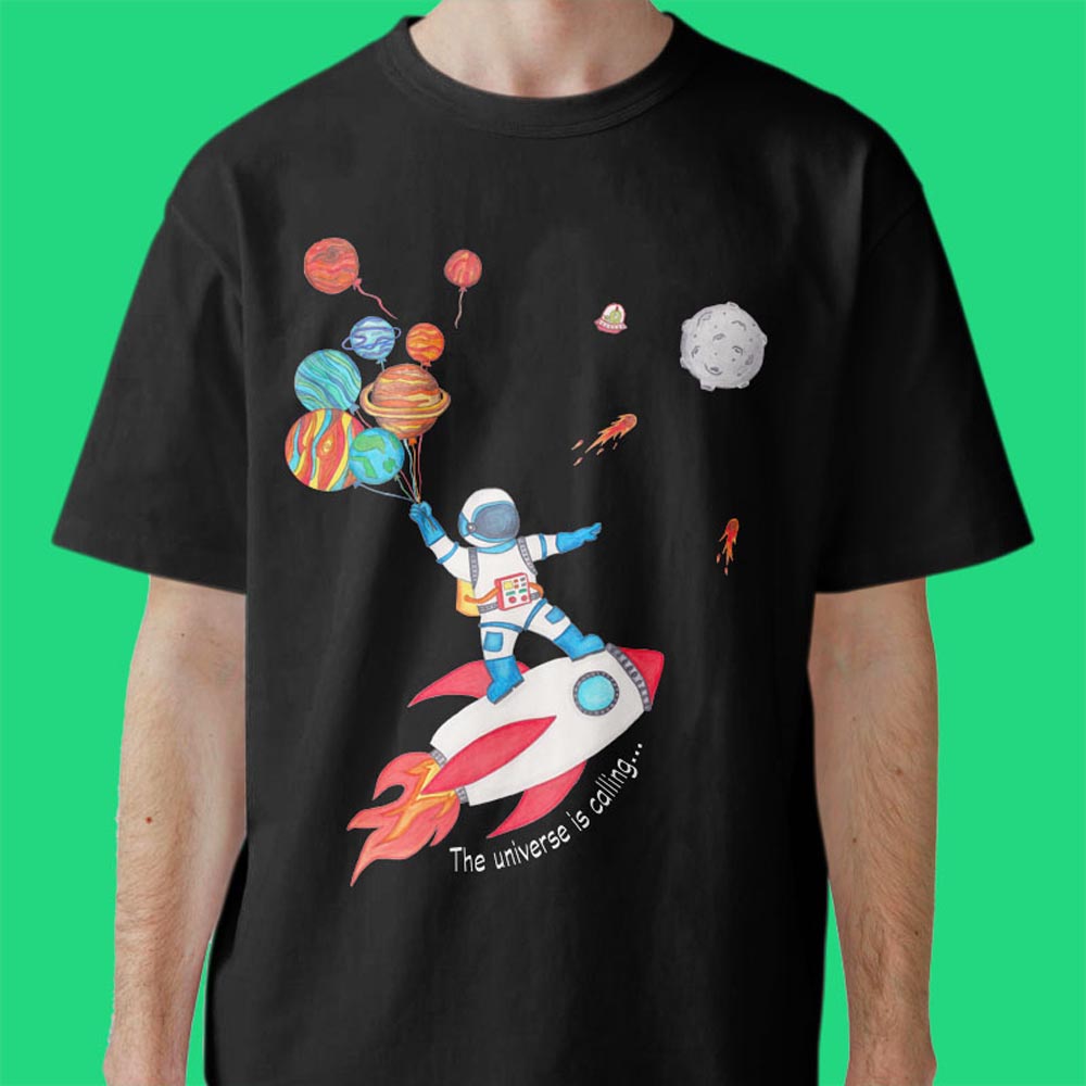 Boys T shirts: Space T shirt "The Universe is Calling" Black T shirt with astronaut