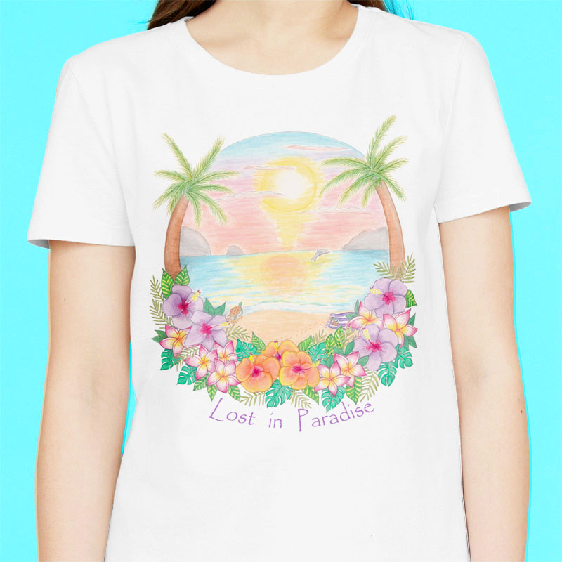 White T shirt: White Tee "Lost in Paradise" Tropical T shirt, T shirt in white, Beach T shirts, White T shirt, Womens graphic tees