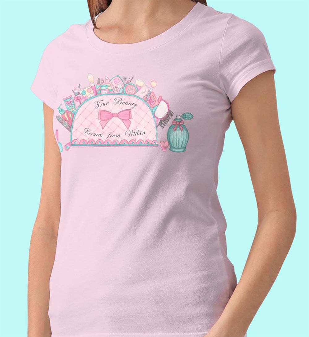 Women's T shirts: Pink T shirt "True Beauty Comes From Within" Womens graphic tees
