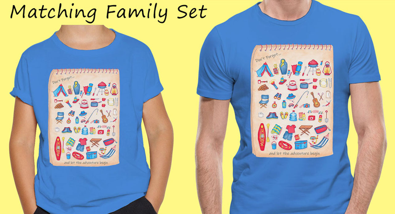 Father and Son Matching T Shirts: Camping Shirts "Camping List" Royal Blue Mens Tshirt and Boys Tshirts; Camping tee shirts, Matching Family T Shirts.