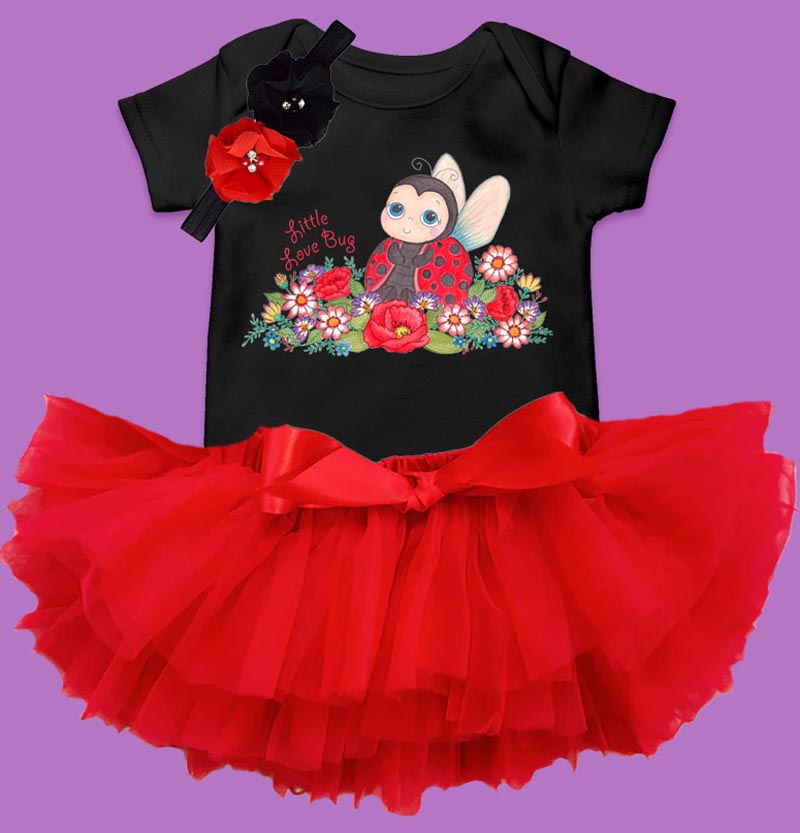 Baby Girl Clothes: Baby Girl Rompers "Little Love Bug" with Red Tutu and Baby Headband