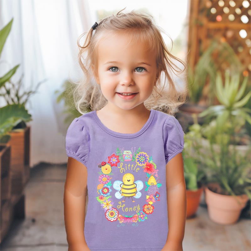 Toddler girl clothes: Cute T shirts "Little Honey” Girl T shirt with Cute Bee and Flowers